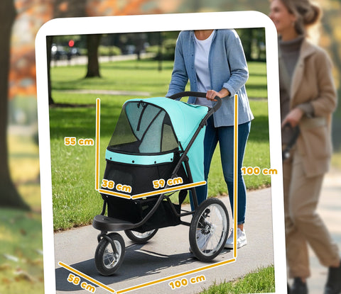 Rootz Dog Buggy - Pet Car - Stroller for Small Dogs and Cats - One-Click Fold - 100cm x 58cm x 100cm - Blue