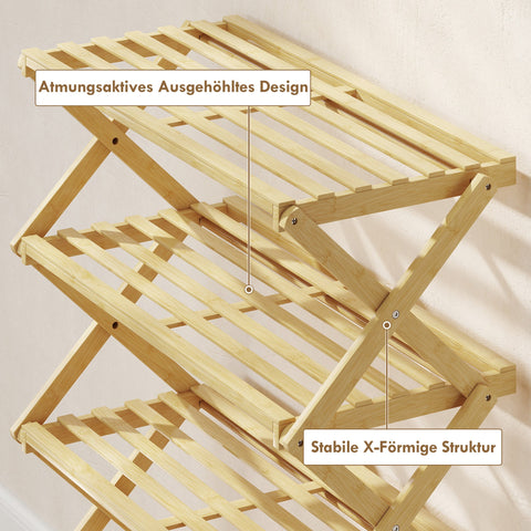 Rootz Bamboo Shoe Rack - 4-Tier Shoe Organizer - Storage Shelf - Entryway Stand - Holds 12 Pairs - No Assembly - 60 x 29 x 67 cm - Brown