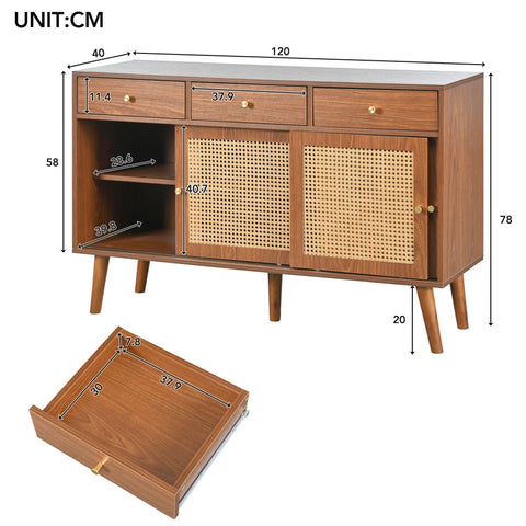 Rootz Sideboard - Buffet Cabinet - Storage Unit - Adjustable Shelves - 120L x 40W x 78H cm
