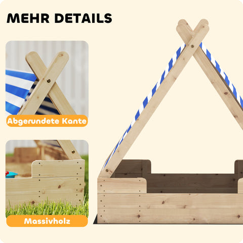 Rootz Sand Box for Children - Sandpit - Play Area - Weatherproof Tent Roof - Withstand Daily Use - 120 x 120 x 126.5 cm