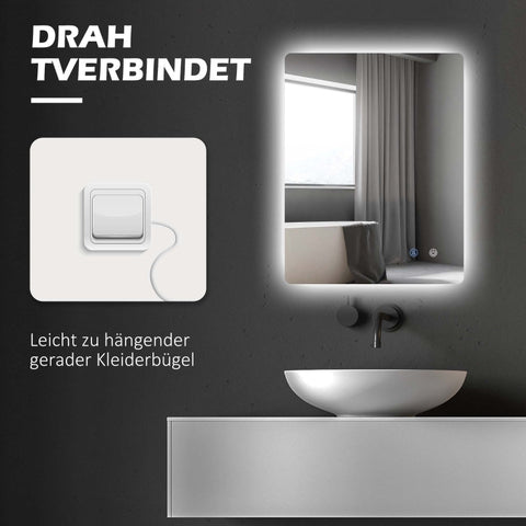 Rootz LED Bathroom Vanity Mirror - Wall Mounted Makeup Mirror - Illuminated Mirror - Anti-Fog - Touch Switch - 70cm x 50cm x 3cm