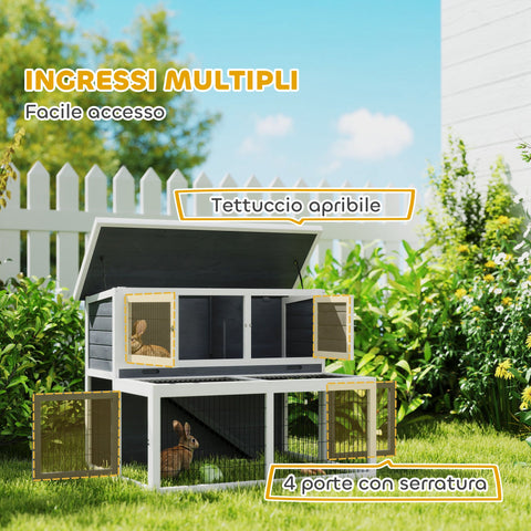 Rootz 2 Level Rabbit Stable - Hutch - Bunny House - Winter-Proof, Easy Clean - 122cm x 95cm x 93.5cm