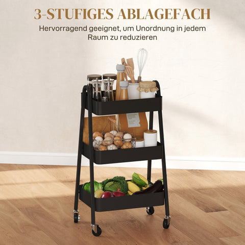 Rootz 3-Level Kitchen Cart - Serving Trolley - Utility Cart - Easy Mobility - 29.8cm x 74.5cm