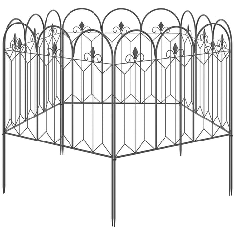 Rootz Garden Decorative Metal Fence Set - Outdoor Panels - Boundary Fencing - Charming Design - 305 x 79.5 cm Black