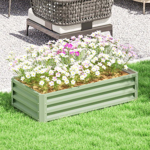 Rootz Raised Bed Plant Box - Garden Planter - Weather-Resistant Galvanized Steel - Open Floor for Drainage - 120cm x 60cm x 30.5cm - Green