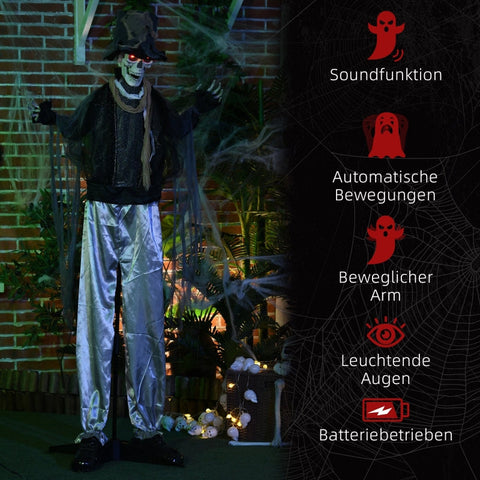 Rootz Halloween Ghost Decoration - Spooky Halloween Prop - Haunted House Decor - Motion Sensor - Sound Effects - LED Lights - 60cm x 16cm x 170cm - Polyester, PE, Plastic, Steel