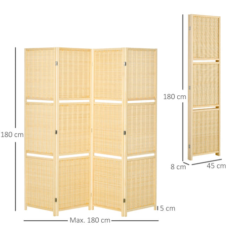 Rootz Bamboo Room Divider - Privacy Screen - Zen Partition - Foldable with Shelves - 180cm x 1.9cm x 180cm