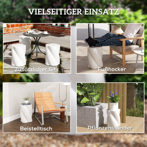 Rootz Ceramic Stool - Garden Stool - Weatherproof Seat - Resilient & Versatile - Ø33 x 45 cm - 120kg Capacity - White Spiral Design