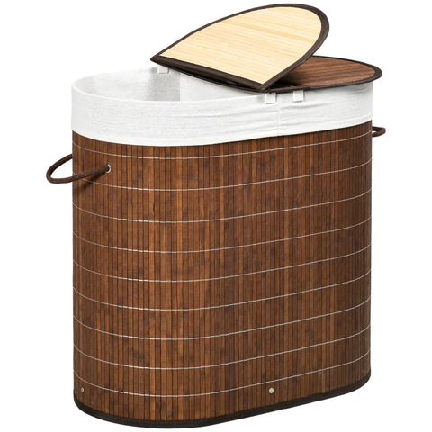 Rootz Laundry Basket - Laundry Hamper - 100L Capacity - Removable Lid - Bamboo - Polyester Cotton Fabric - Brown - 38cm x 38cm x 57cm