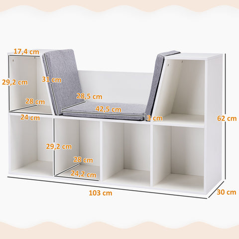Rootz 2-in-1 Children's Shelf & Bench - Storage Unit - Kid's Organizer - Enhances Room Tidiness - 103cm x 30cm x 62cm - White & Grey