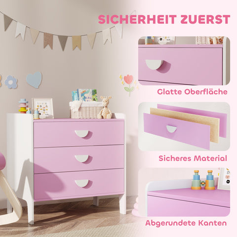 Rootz Children's Chest of Drawers - Kids Storage Cabinet - Pink and White Dresser - Promotes Independence - 60L x 40W x 60H cm