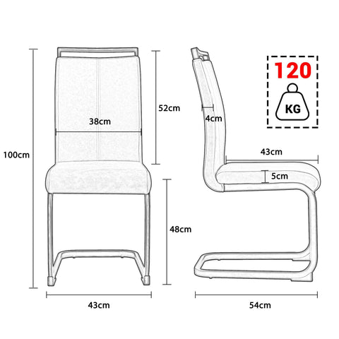 Rootz 4 Piece Set Dining Chairs - Dinner Chairs - Ergonomic Seating - Chrome-Plated Stability - 42cm x 54cm x 100cm