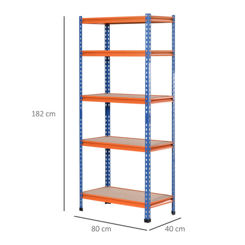 Rootz Metal Garage Shelf - Storage Rack - 5 Tier Organizer - 1500kg Capacity - Blue/Orange - 80cm x 40cm x 182cm