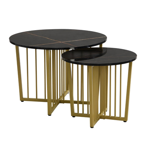 Rootz Marble Look Nesting Coffee Table Set - Elegant Table - Luxurious Coffee Table - Easy Clean - 70L x 70W x 50H cm & 50L x 50W x 45H cm