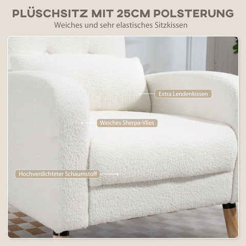 Rootz Modern White Armchair - Upholstered Seating - Living Room Chair - Lumbar Pillows Support - 76cm x 89.5cm x 53cm