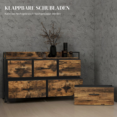 Rootz Chest of Drawers - Storage Cabinet - Industrial Style - Steel Frame - 98cm x 29cm x 63cm - Melamine Wood - Rustikalbraun