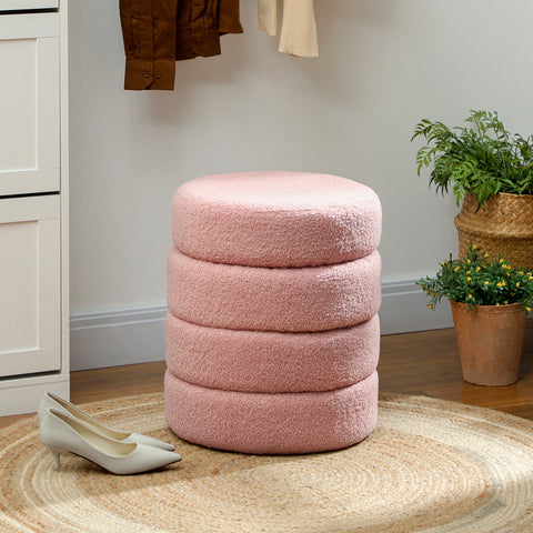 Rootz Foot Stool - Round Ottoman - Teddyfleece Seat - Foam Comfort - 40x45cm, Pink