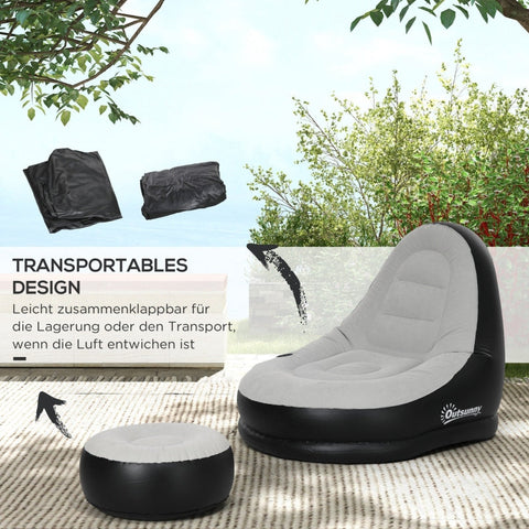 Rootz Inflatable Chair Set - Air Chair - Outdoor Lounger - Ergonomic Design - Durable Plastic - Convenient Cup Holder - 125cm x 100cm x 87cm - Light Gray + Black