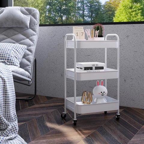 Rootz Multi-purpose Trolley - Kitchen Trolley - 3 Shelves - 4 Wheels - White - 45 cm x 30.6 cm x 79 cm