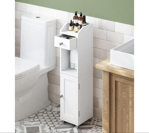 Rootz Bathroom Storage Cabinet - Toilet Paper Holder - White MDF Organizer - Space-Saving Design - 20cm x 18cm x 76.7cm