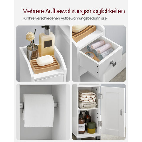 Rootz Bathroom Storage Cabinet - Toilet Paper Holder - White MDF Organizer - Space-Saving Design - 20cm x 18cm x 76.7cm