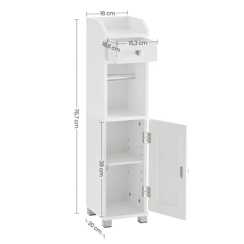 Rootz Bathroom Storage Cabinet - Toilet Paper Holder - White MDF Organizer - Space-Saving Design - 20cm x 18cm x 76.7cm