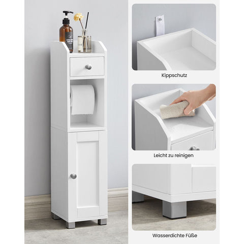 Rootz Bathroom Storage Cabinet - Toilet Paper Holder - White MDF Organizer - Space-Saving Design - 20cm x 18cm x 76.7cm