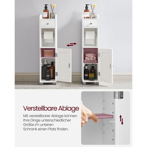 Rootz Bathroom Storage Cabinet - Toilet Paper Holder - White MDF Organizer - Space-Saving Design - 20cm x 18cm x 76.7cm