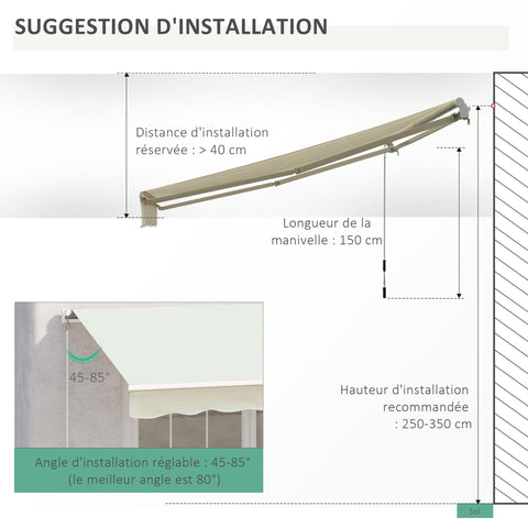 Rootz Retractable Awning - Adjustable Sunshade - Waterproof Canopy - Aluminum Frame - 2.95m x 2.45m - White