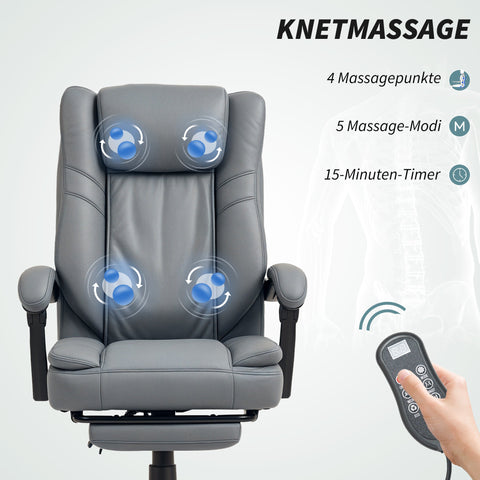 Rootz Grey Office Chair - Ergonomic Desk Chair - Massage Function - Relaxation & Comfort - 64cm x 69cm x 112-120cm