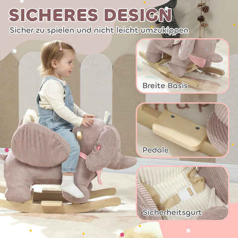 Rootz Rocking Animal Elephant Swing - Interactive Sound Toy - Plush Rocker - Toddler Ride-On - Secure & Safe - 65 x 35 x 50 cm - Brown