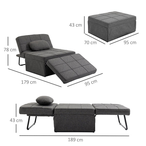 Rootz 3-in-1 Armchair Bed - Convertible Chair - Adjustable Lounger - 200kg Load Capacity - 95cm x 179cm x 78cm