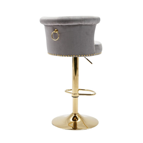 Rootz 2 Swivel Bar Stools Set - High-Back Chairs - Height Adjustable - Ergonomic Design - 54cm x 53cm x 82-101cm - Velvet & Gold Finish