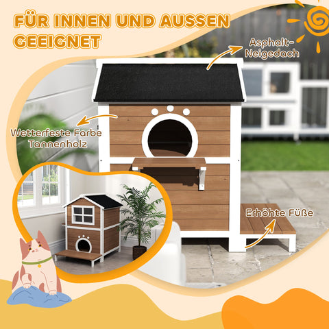 Rootz Outdoor Cat House - Weatherproof Cat Shelter - 2 Story Cat Home - Removable Floor - 66x66x90cm
