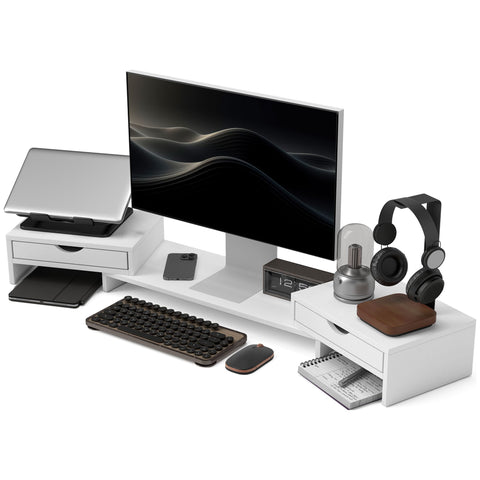 Rootz Adjustable Monitor Stand - Computer Table Stand - PC Screen Riser - Enhances Visual Comfort - 60-116cm x 22cm x 12cm