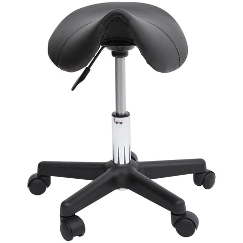 Rootz Rolling Stool - Saddle-Shaped Seat - Height Adjustable - Ergonomic Design - 360° Rotatable - Faux Leather - 35cm x 38cm x 43-55cm - Black