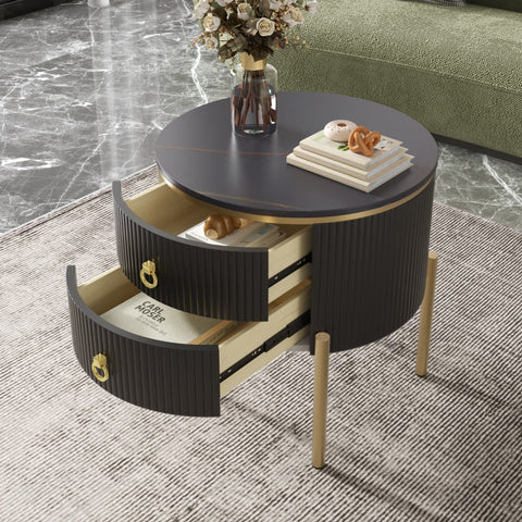 Rootz Side Table - Elegant End Table - Luxury Accent Table - Marble Surface - Adjustable Height - 50cm x 50cm x 51cm