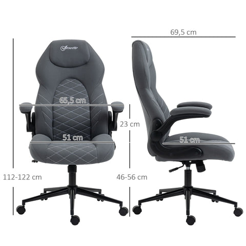 Rootz Vinsetto Office Chair - Ergonomic Desk Chair - Adjustable Computer Chair - Rocker Function - Fold-Up Armrests - Microfiber Fabric - 65.5cm x 69.5cm x 112-122cm