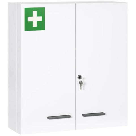 Rootz Medicine Cabinet - 6 Inner Compartments - Lockable - 2 Doors - Sturdy Steel Housing - White - 55 x 18 x 60 cm