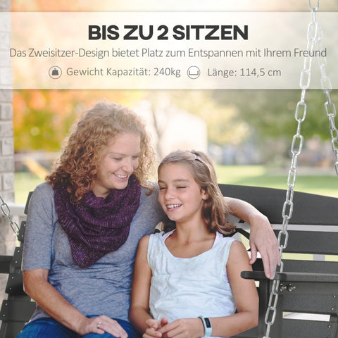 Rootz Swing Bench for Two - Garden Swing - Outdoor Bench - Height Adjustable - Holds Up to 240 kg - 127cm x 75cm x 61cm - Black HDPE