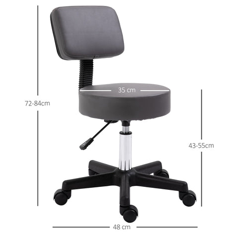 Rootz Round Salon Stool - Massage Stool - Beauty Chair - Height-Adjustable - 35cm x 72-84cm - Faux Leather - Gray