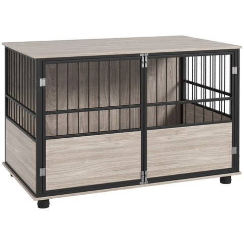 Rootz Bello Dog Crate - Wooden Dog Kennel - Pet Crate - Walnut Wood - 100cm x 60cm x 68cm