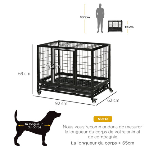 Rootz Dog Cage - Animal Transport Cage - Pet Playpen - Removable Tray - 92cm x 62cm x 75cm - Easy Mobility