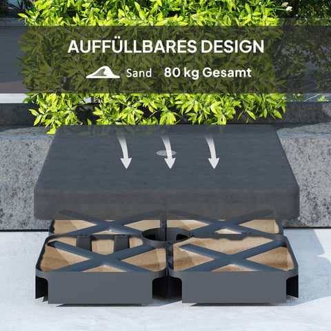 Rootz Parasol Stand Base Weights - Waterproof - Fillable Sand Holders - Durable & UV-Resistant - 89cm x 89cm x 10.5cm - Black