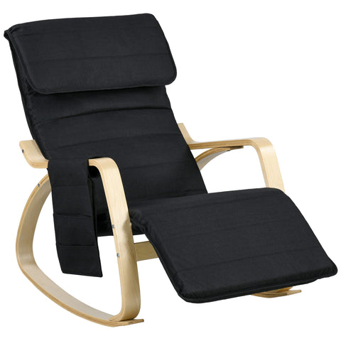 Rootz Rocking Chair - Relaxing Armchair - Adjustable Foot Stools - Comfort & Storage - 67cm x 110cm x 91cm Black