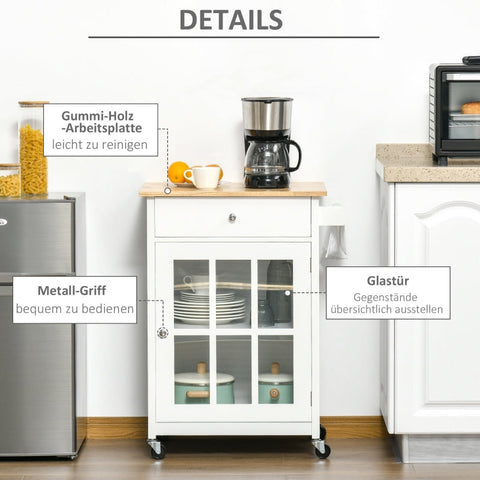 Rootz Keukentrolley - Rollende Keukenwagen - Mobiel Keukeneiland - Veelzijdige Opslag - Verstelbare Planken - Gemakkelijke Mobiliteit - 67W x 48D x 86,5H cm - MDF &amp; Rubberwood