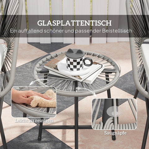 Rootz 3-Part Outdoor Set - Patio Furniture - Rattan Seating - Weatherproof - Steel Frame - Table: Ø45x46cm, Chairs: 63x65x76cm, Cushions Included