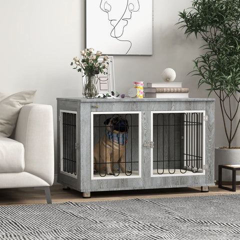 Rootz Dog Cage - Dog House - Washable Padding - 2 Latches - Chipboard - Oxford Cloth - Gray - 90cm x 58cm x 65cm