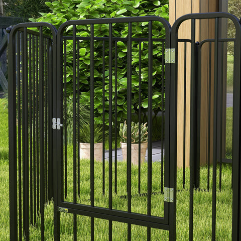Rootz Modular Dog Gate - Pet Barrier - Puppy Enclosure - Secure Playpen - Black Steel - 164cm x 83cm x 80cm