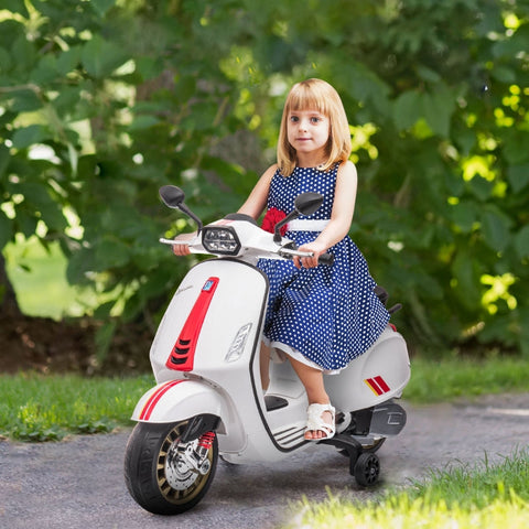 Rootz 6V Vespa Electric Motorcycle - Kids Ride-On Bike - Training Wheels - 3 km/h - 107cm x 47cm x 73cm